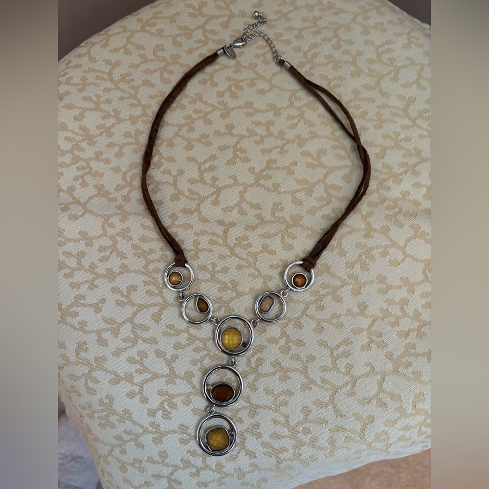 $10 Friday Lia Sophia Silver and Brown Circle Necklace